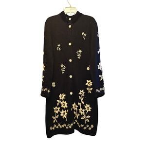 Newport News Wool Blend Embroidered Floral Cardigan